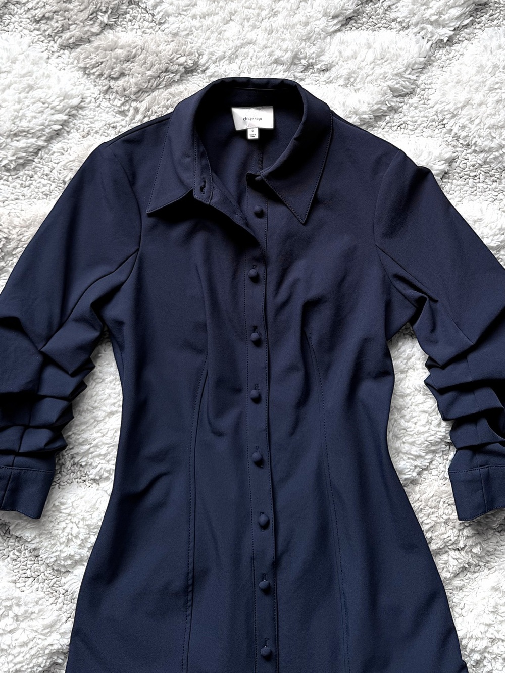 $425 Cinq à Sept Lucilla Drop Waist Pleated Hem Navy Shirt Dress 0 - Picture 6 of 10